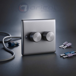 ARICOL 500W 2 GANG DIMMER SWITCH SINGLE POLE CHORME METAL