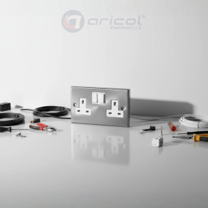 ARICOL 13A 2 GANG SINGLE SOCKET SWITCH POLE CHROME METAL