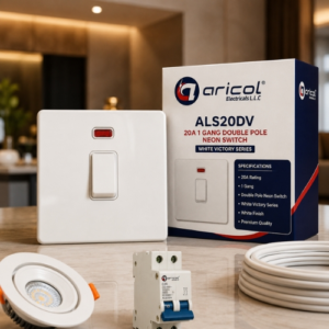 ARICOL 20A 1GANG DOUBLE POLE SWITCH NEON WHITE VICTORY SERIES