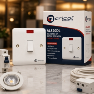 ARICOL 20A 1GANG DP SWITCH WITH NEON LEGEND SERIES