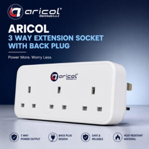 ARICOL 3 WAY EXTENSION SOCKET WITH BACK PLUG