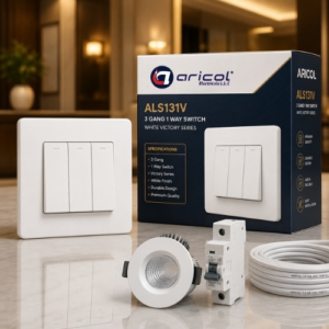ARICOL 3 GANG 1 WAY SWITCH WHITE VICTORY SERIES