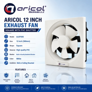 ARICOL 12 INCH EXHAUST FAN SQUARE WITH PVC SHUTTER