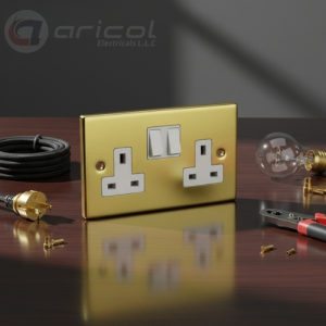 ARICOL 13A 2 GANG SWITCHED SOCKET SINGLE POLE GOLD METAL