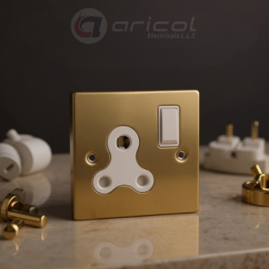 ARICOL 15A 1GANG SWITCH ROUND PIN SOCKET GOLD METAL CHROME