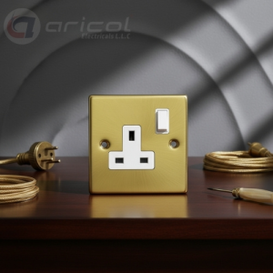 ARICOL 13A 1 GANG SWITCHED SOCKET SINGLE POLE GOLD METAL CHROME