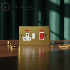 ARICOL 45A SWITCH NEON+13A NEON SWITCH SOCKET NEON GOLD CHROME